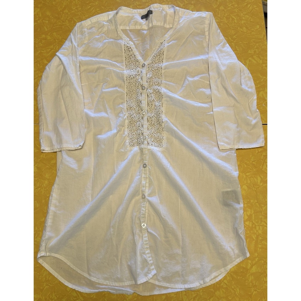 Womens White 100% Cotton Tunic Blouse Size Large Boho Hippie